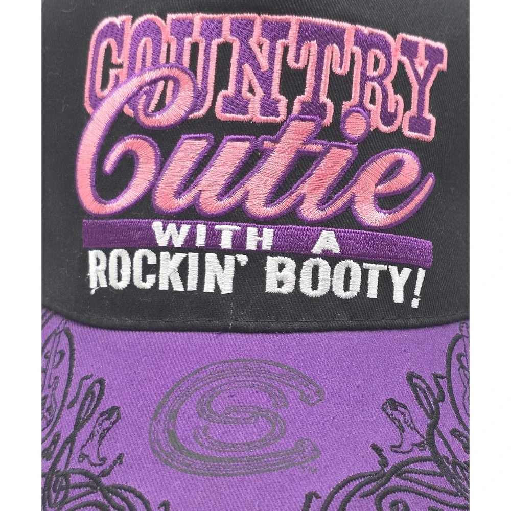 Country Sassy Strapback Hat Womens Purple‎ Black Country Cutie Rockin Bootie Cap